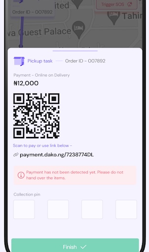 Dandako driver pickup task, from the Google Play listing
